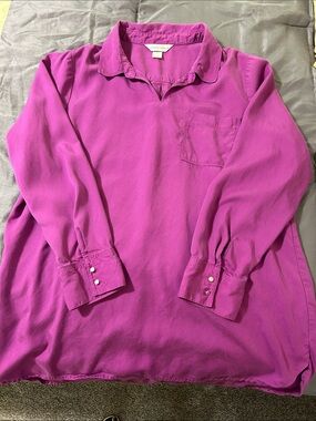 Christopher & Banks Fuchsia Notch-Neck Long Sleeve Top